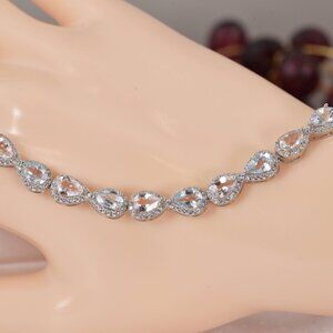 Natural Morganite and Swiss Blue Topaz Halo Pear Tennis Bracelet 925 7"
